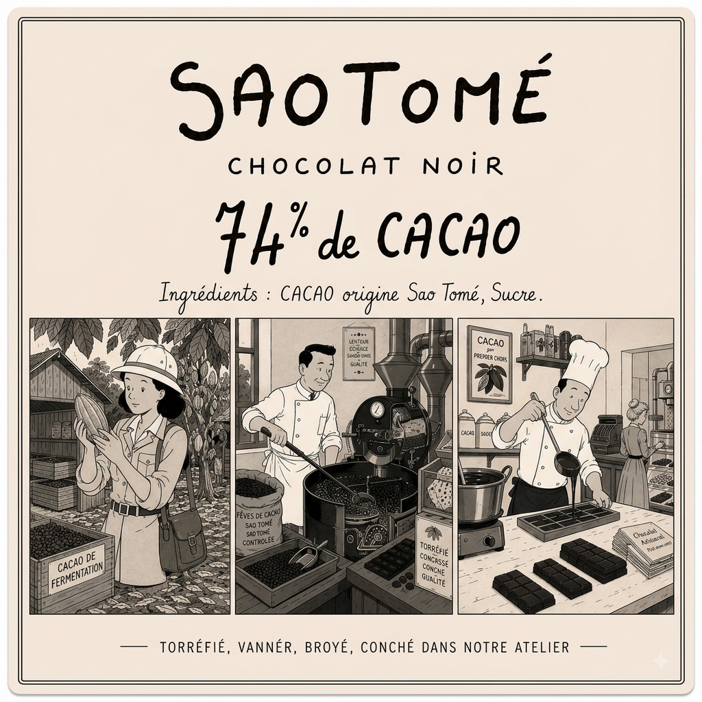 Tablette de chocolat Sao tomé 74%